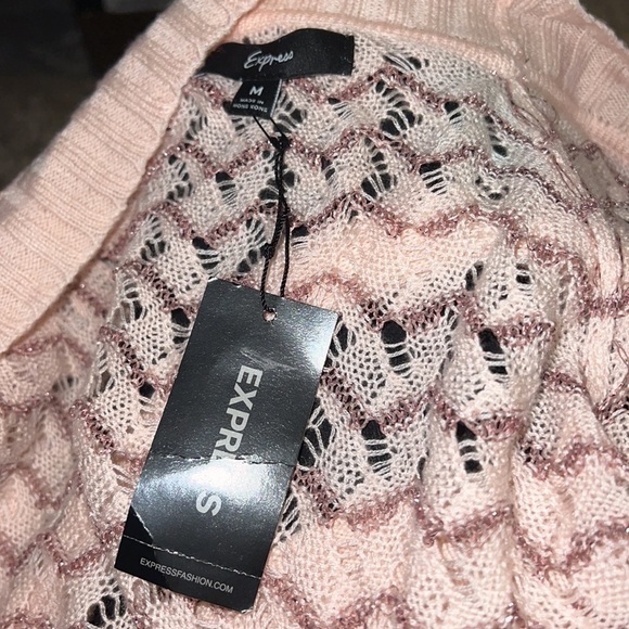 Express wrap around short sleeve peach metallic detail sweater Sz M - Picture 6 of 7